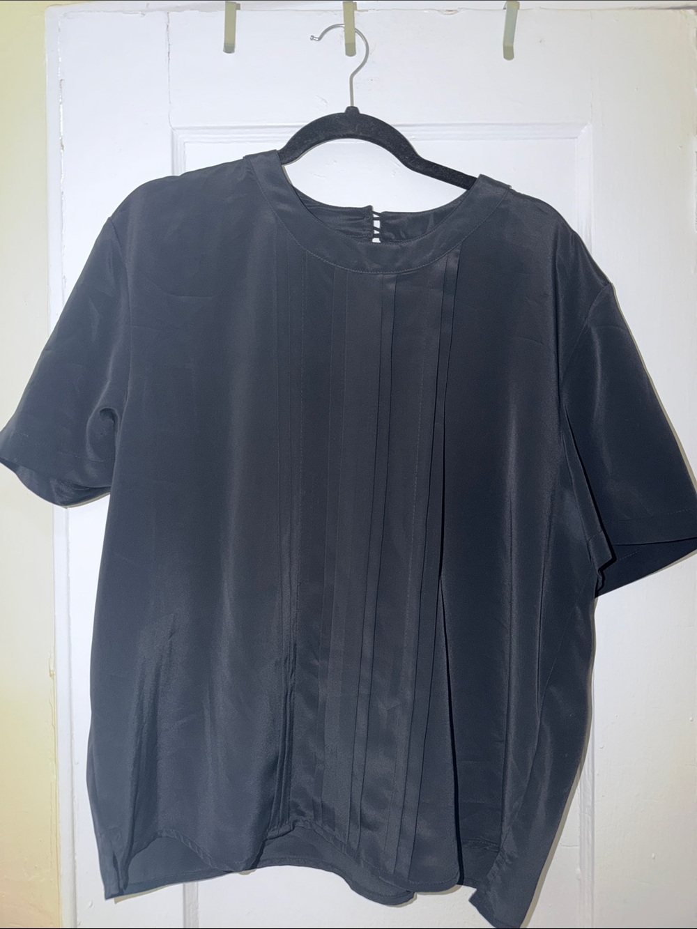 Karen Scott Black Short-Sleeve Pleated Front Top